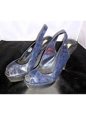 Simply Vera Wang Women Navy Blue Slingback High Heel Sz 7.5